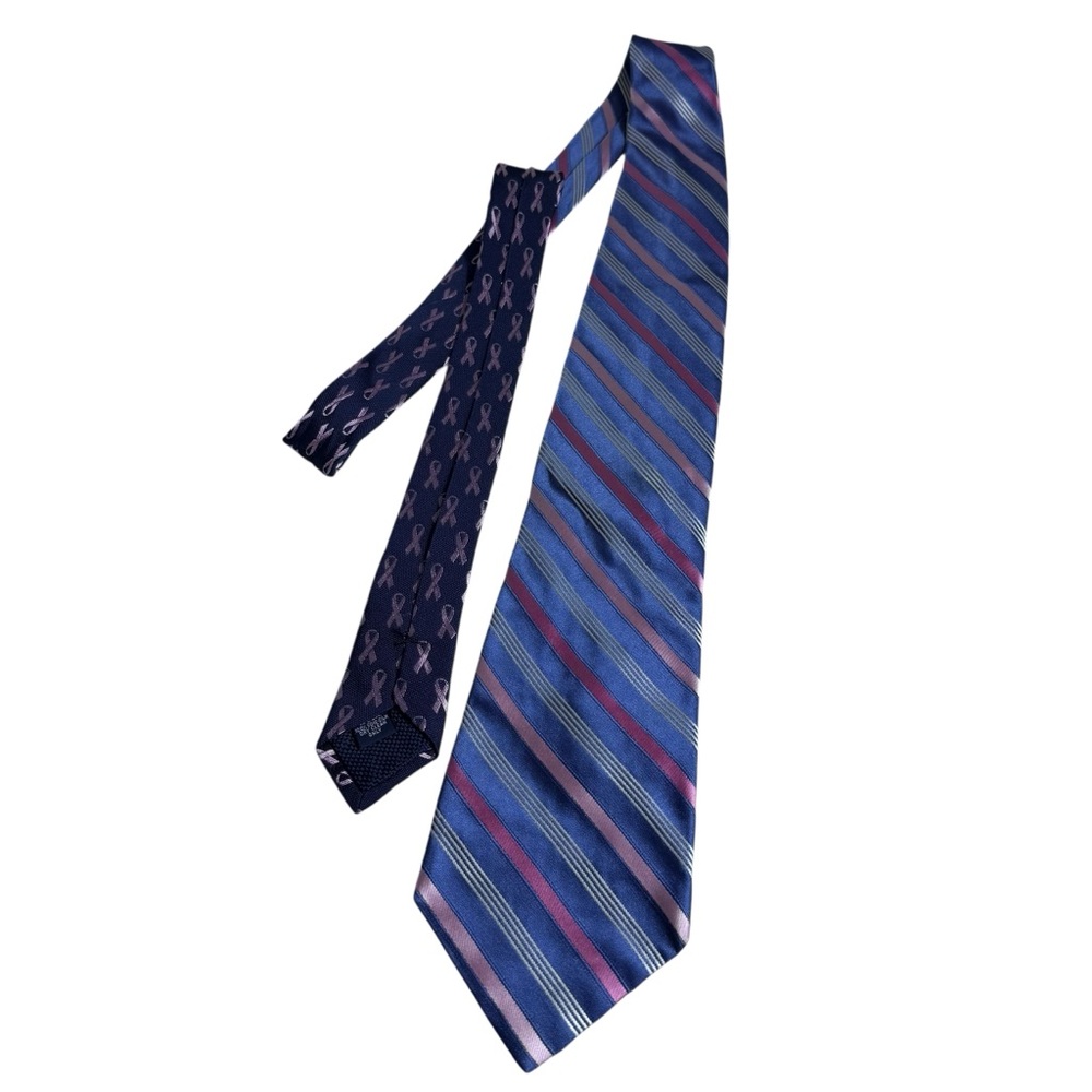 Daniel Cremieux Striped Blue and Pink Breast Cancer Awareness Men's Silk Tie